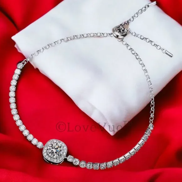 Certified 1ct. t.w. Diamond Halo Tennis Bracelet - Picture 4 of 15